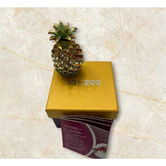 Rucinni Pineapple Trinket Jewelry Box Swarovski & Austria Crystals Enamel Hinged - Picture 4 of 9